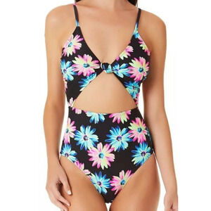 California Waves Juniors' Gerber Daisy Knotted Cutout One-Piece Swimsuit, NWT